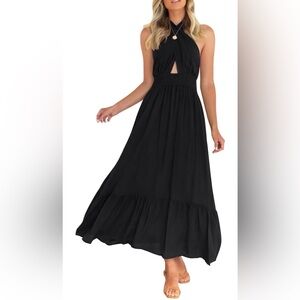 Black Crisscross Halter Maxi Dress
